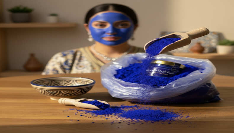 Blue Nila Powder (Moroccan Nila) Set + Rose Water + Soap | Nila Mask Ritual, Hammam Spa Gift, Handmade from Morocco