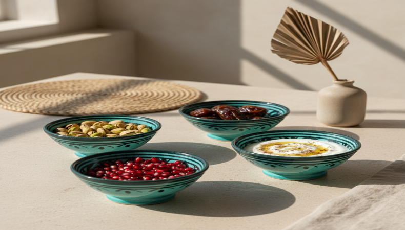 Handmade Moroccan Pottery Bowls ‚ Set of 2 or 4 ‚ Blue Glazed Pottery Bowls ‚ Mediterranean Ceramic Bowls ‚ Small Serving & Dip Bowls